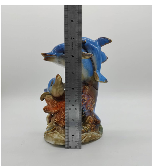 Dolphin Figurine Dolphins Decorative Sculpture Beautiful 7" Ceramic Decor Ocean - Picture 7 of 8